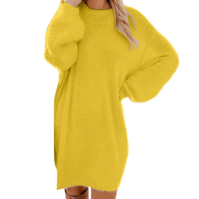 2025 Robe Chandail pour Femmes Femmes Chandail d'Hiver Tricot Été Robes Longueur Genou Col Roulé Chaud Manches Longues Robe Chandail Poche