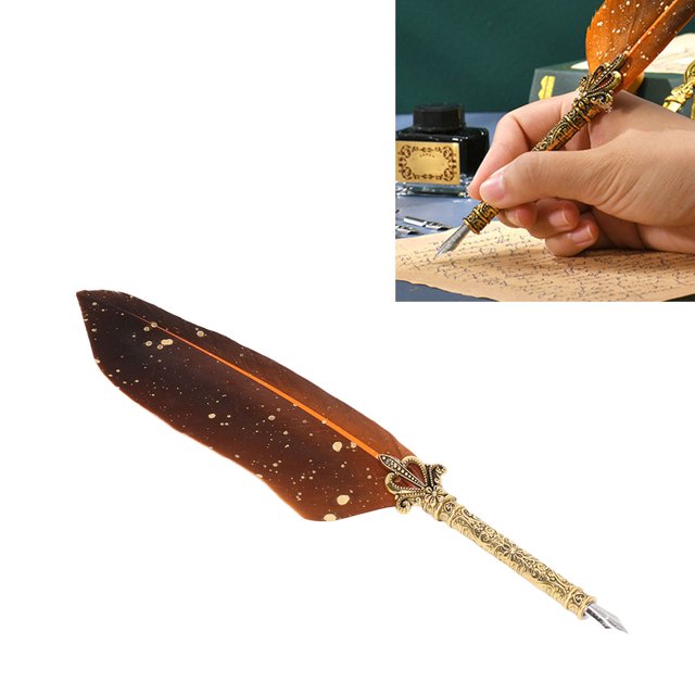 Antique Feather Pen Quill Pen Set With10 Interchangeable Nib Letter Opener Pen Holder Ink Empty Bottle For Writing Drawing Signature Wedding Decoration Birthday Gift
