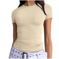thumbnail image 2 of Babysbule T-Shirts pour Femmes 2025 Nouvelles Arrivées d'Été T-Shirts pour Femmes à Manches Courtes Couleur Unie Basique Col Ras du Cou Coupe Ajustée Haut Chandail T-shirt, 2 of 7
