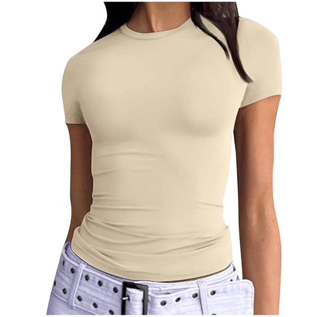 Liquidation de Hauts pour Femmes Grande Taille, Blouse d'Été à Manches Courtes pour Femmes, T-shirt Décontracté à Col Rond Uni à Manches Courtes pour Femme