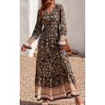 thumbnail image 2 of Robe Maxi à Manches Longues pour Femmes - Col en V, Décontractée, Boutonnée, Bohème, à Imprimé Floral, Automne, Longues Robes, 2 of 6