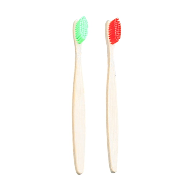 2PCS Bamboo Toothbrush Vintage Natural Wood Toothbrush Nylon Bristle Toothbrush