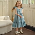 thumbnail image 2 of Robe Fille Petite Fille Été Sans Manches Robe Décontractée Enfants Tout-Petit Boutonnée Mode Robe Soleil à Volants Robe Tout-Petit Bleu 4 Ans-5 Ans, 2 of 5
