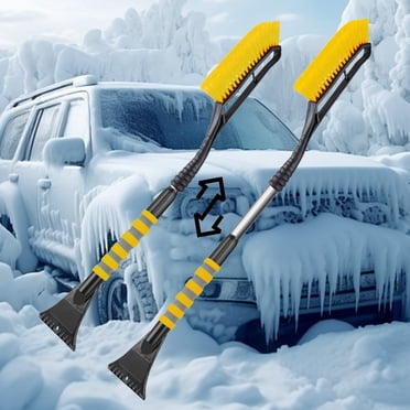 2-in-1 Detachable Snow Brush & Ice Scraper for Cars, SUVs, Trucks | Extendable 37" Handle with Pivoting PVC Head & Foam Grip | Orange, Blue, Yellow