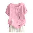thumbnail image 1 of Pompotops Womens Casual Loose Button Linen Plus Size Daily Boho Tanic T-Shirt Blouse Tops, 1 of 4