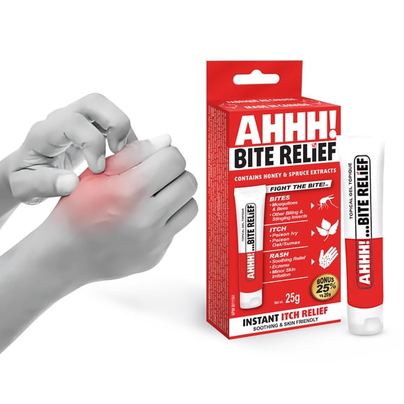 AHHH! - Bite & Gel Anti-Démangeaisons, Soulagement des Démangeaisons contre les Insectes Bite avec Miel Blanc et Extrait d'Épinette, Gel pour la Peau Qui Démange pour Moustiques, Mouche Noire, Guêpe Bites et Éruption de Sumac Vénéneux, 25 g