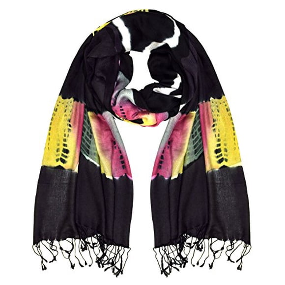Peach Couture All Seasons Retro Print Colorful Tie Dye Pashmina Shawl Scarf (Black Rainbow)