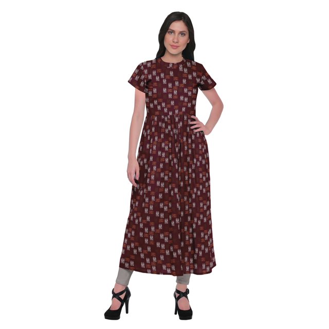 Moomaya Robe Tunique à Fente avant pour Femmes, Manches Courtes, Kurti Imprimée, Tenue d'Été