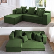 YINIX 106.5" Sectional Sofa for Living Room,  L-Shaped Couch with Corduroy Fabric, No Assembly Required, Green
