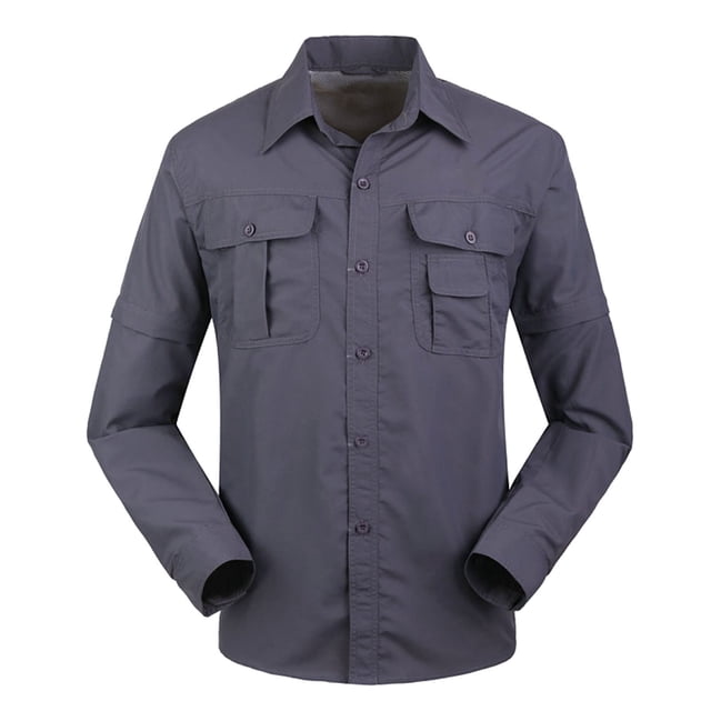 RXIRUCGD Blouse Décontractée Mode Homme Couleur Unie Cargo Boutons Poches Manches Longues Col Rabattu, Gris Foncé, Taille : TG