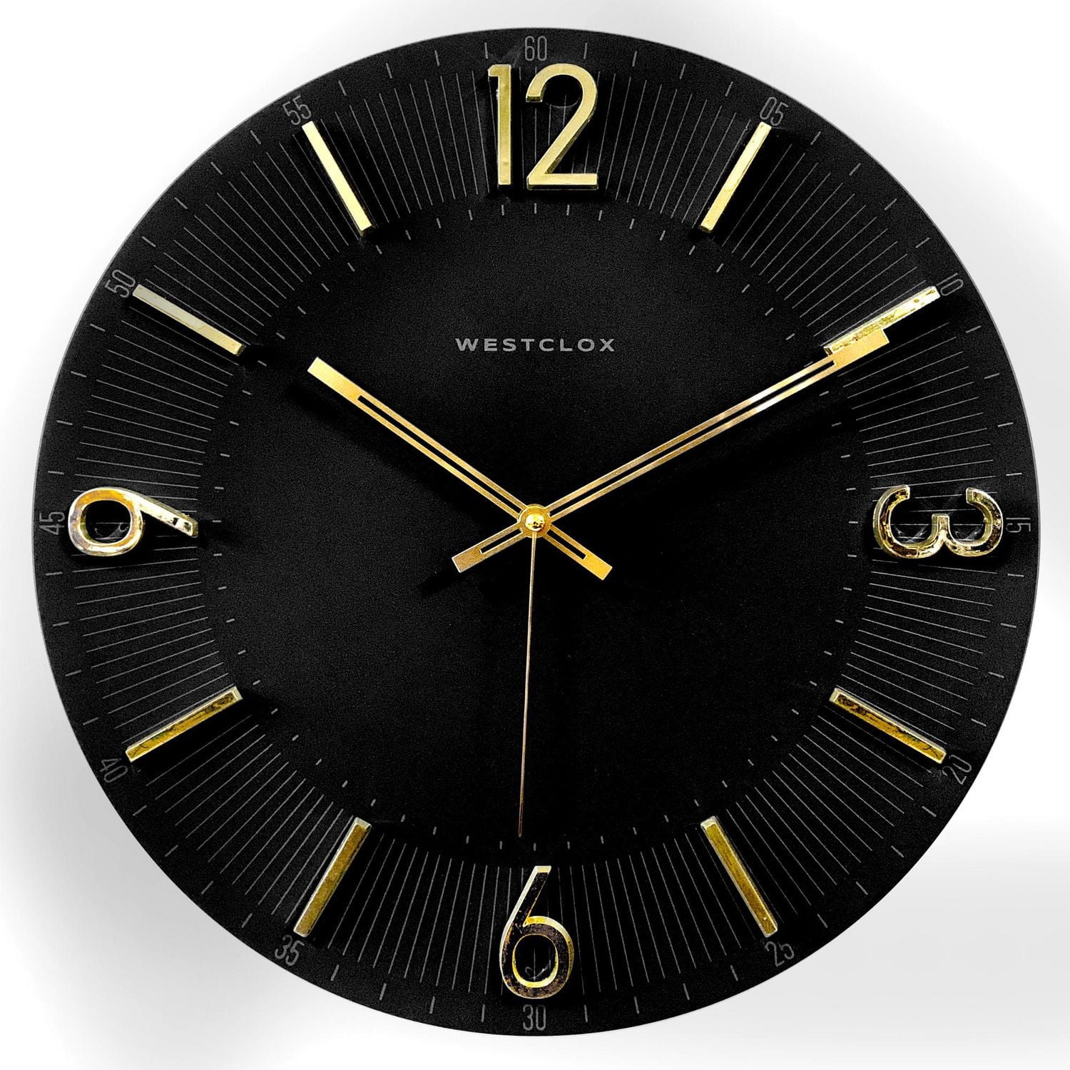 Home Trends horloge murale 16 po avec cadre noir fin et cadran noir avec chiffres plaqués or