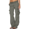 thumbnail image 2 of Wiyuqeen Womens Plus Sized Cargo Pants with Zipper Pockets Loose Fit Wide Leg Military Tactical Trousers Hight Waist Button Solid Color Slacks Pants, 2 of 6