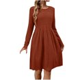 thumbnail image 2 of Ovzne Robes Grande Taille pour Femmes aux Formes Robe de Plage Mode Femme Décontractée Couleur Unie Manches Longues Col Rond Robe Robe de Vacances Manches Longues Liquidation, 2 of 7