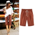 thumbnail image 2 of Lenpel Bermuda Shorts for Women Loose Drawstring Elastic High Waisted Summer Casual Shorts Knee Length Shorts with Pockets, 2 of 3