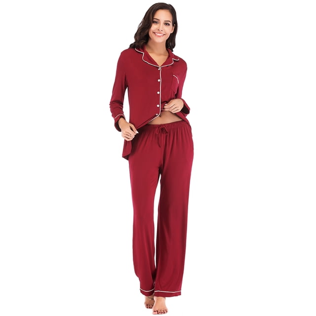 Pyjama pour Femmes, Ensemble de Pyjama Doux pour Femmes, Pyjama en Modal à Manches Longues pour Femmes, Tenue de Nuit Boutonnée, Pyjama de Détente