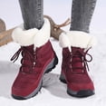 thumbnail image 2 of Pandaie Bottes d'Hiver pour Femmes, Imperméables, à Lacets, Mi-Mollet, Doublées en Peluche, Bottines Courtes Antidérapantes de Style Combat pour Dames, Rouges, 9, 2 of 7