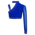 thumbnail image 4 of Manyakai Kids Girls Shiny Rhinestone Jazz Latin Modern Lyrical Dance Crop Tops Irregular Shoulder Blue 14, 4 of 7