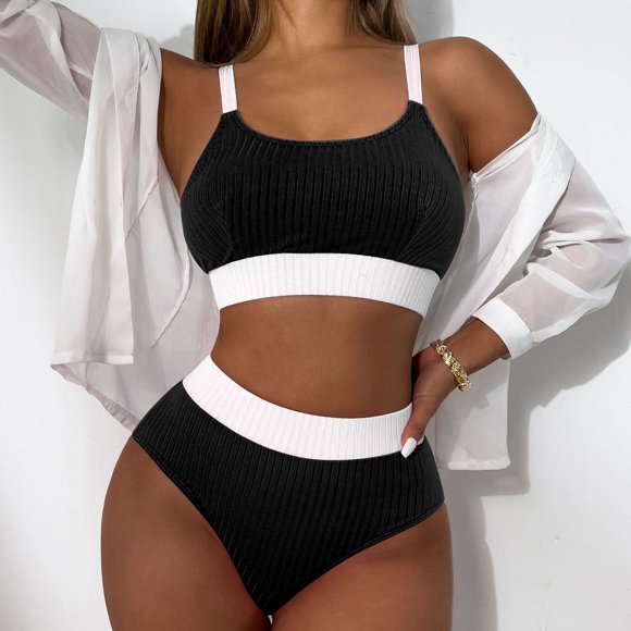 FcBaudy 2 Piece Swimsuit for Women, Swim Suits for Women, Women's Swimsuit Swimsuit Solid Color Backless Split Steel Top Swimsuit Suit Women Swimsuit