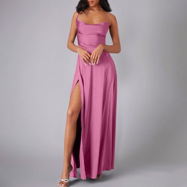 TMOYZQ Robe de Bal en Satin pour Femme avec Fente, Aguichant, Longue, à Bretelles Spaghetti, Col Bénitier, Formelle, de Soirée, pour Cocktails, Robes de Fête, Robes d'Invitée de Mariage pour Femme