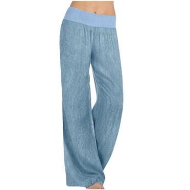 LOVZFMLL Women's Jeans, Casual Pants Solid Color High Waist Elastic Wide Leg Trousers with Pocket Light Blue, 3XL
