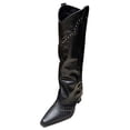 thumbnail image 1 of LOVZFMLL Cowboy Boots for Women Mid Calf Stovepipe Boots Pointy Toe Slip Resistant Low Block Heel Western Style Fall Boots, 1 of 5