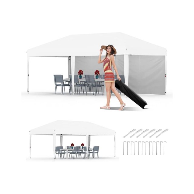 Bingirl 10X20 Pop Up Canopy Tent Commercial Grade Dual Wall System Full Protection Steel Frame Full Accessories Kit for Market Stalls Backyard Events Camping Outdoors