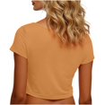 thumbnail image 5 of VSSSJ Crop Tops pour Femmes Manches Courtes Col Rond Extensible Chemise Décontractée Ajustée Solide Confortable Été Basique T-Shirts Courts Or Taille Unique, 5 of 5