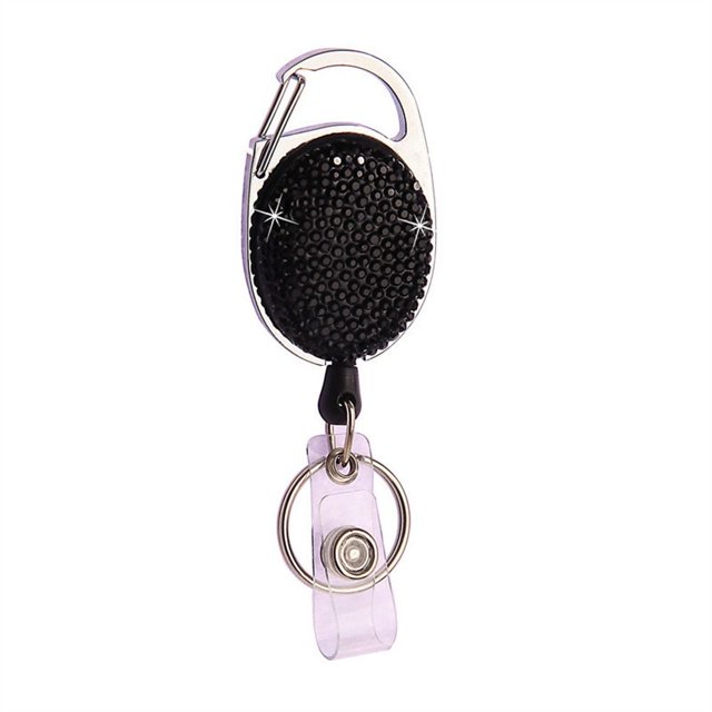 Color Crystal Rhinestones Badge Reel Work Card Name Tag Retractable Badge Holder Sparkle Bling ID Card Holders Bag Keychain Black