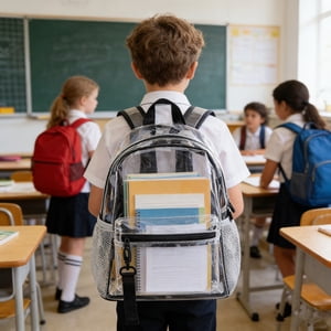 Transparent clair Mini Sac à dos pour enfants – Noir fumé PVC Sac d'école étanche avec poche Mesh Side, sac de jour approuvé au stade pour les activités de voyage et de plein air