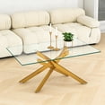 thumbnail image 1 of 39.37" Rectangular Clear Tempered Glass Coffee Table,Stylish Design with Golden Metal Legs, Coffee Table for Living Room, 1 of 14