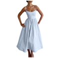thumbnail image 2 of Robes Grande Taille Sans Manches Longue Bretelles Couleur Unie Dos Nu Robe d'Été Bleue TG, 2 of 5