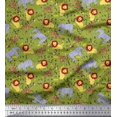 thumbnail image 1 of Soimoi Green Polyester Crepe Fabric Lion,Giraffe & Elephant Kids Decor Fabric Printed BTY 52 Inch Wide, 1 of 3