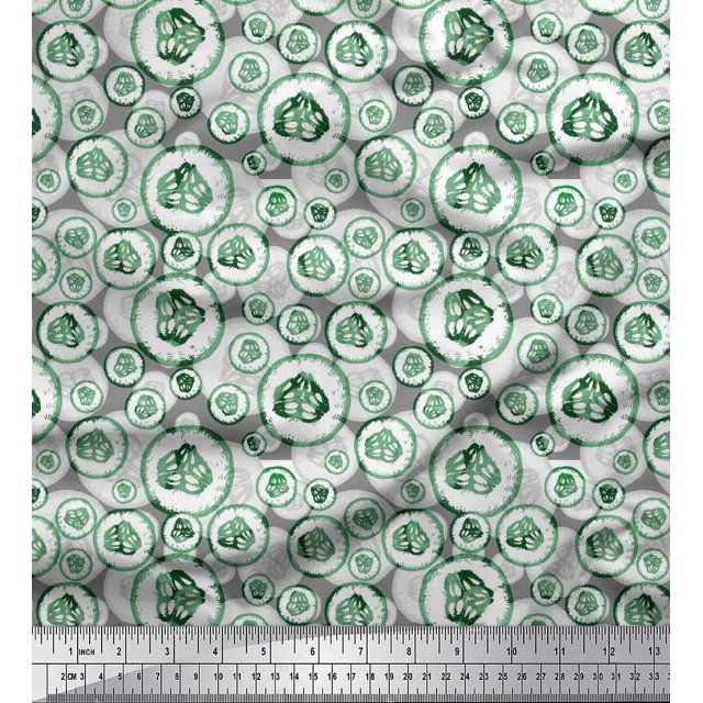 Soimoi Green Rayon Fabric Cucumber Vegetable Print Sewing Fabric Yard 56 Inch Wide