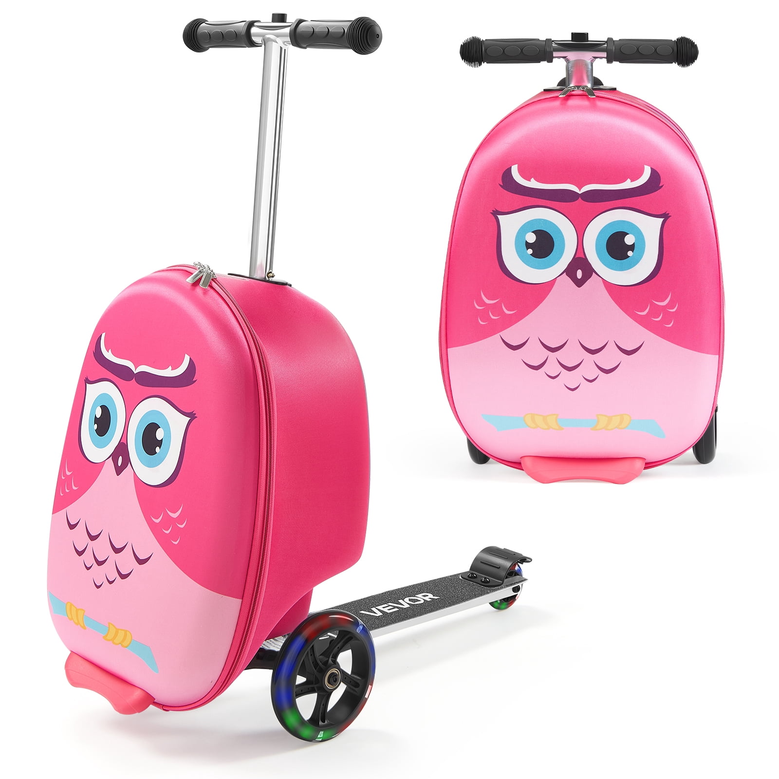 VEVOR Ride-on Luggage 20-inch Kids Scooter Suitcase with Flash Wheels Pink