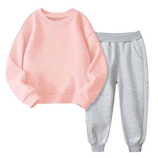 LIJCC Girls Fall And Winter Padded Round Neck Sweater Pants Two Piece Suit