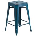 thumbnail image 3 of Commercial Grade 4 Pack 24" High Backless Distressed Antique Blue Metal Indoor-Outdoor Counter Height Stool, 3 of 9