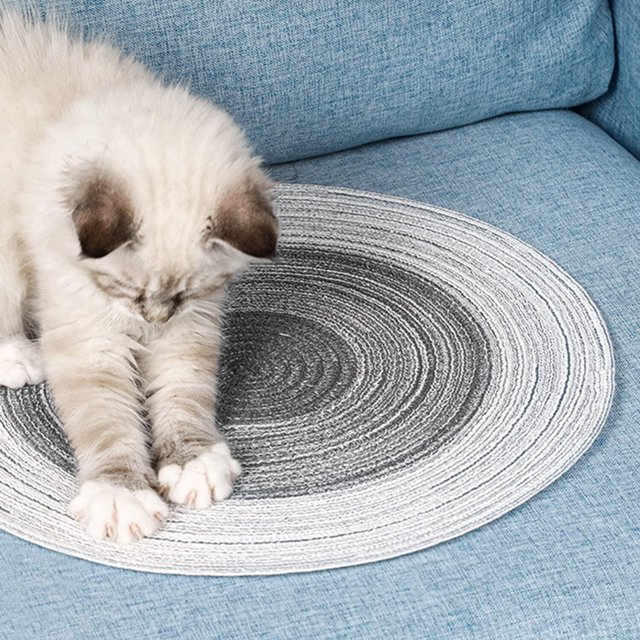 Amdohai Cat Scratching Pad,14 inch Durable Natural Ramie Scratching Mat,Round Cat Floor Scratcher Mat Rug,Cat