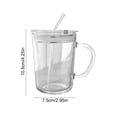 thumbnail image 3 of Tasse d'Eau en Verre avec Couvercle et Paille en Verre Réutilisable, Gobelet Transparent Épais Sans Plomb avec Poignée, Capacité de 400 ml, 1 Unité, 3 of 6