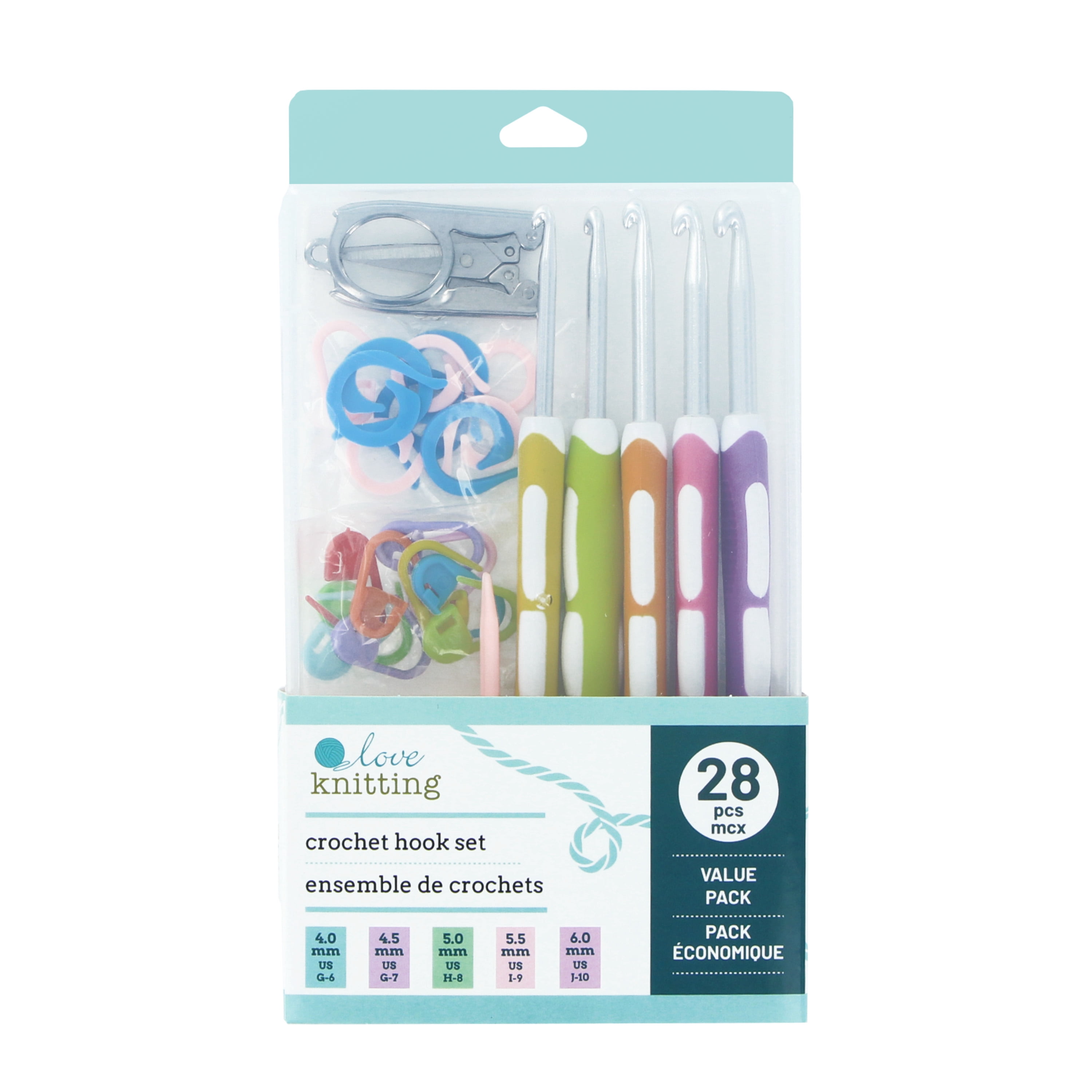 LOVE KNITTING ensemble de crochets - 28 pièces, 4-6 mm (0.24 po) Ergonomic aluminium