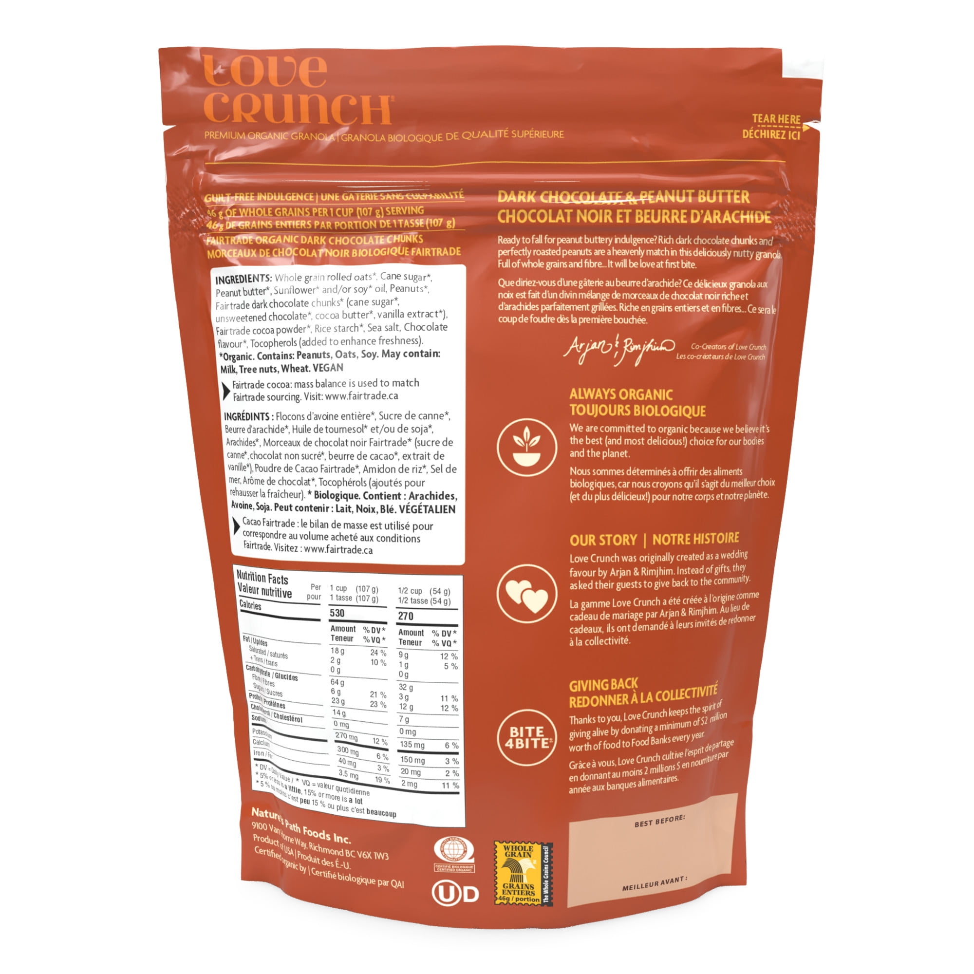 Granola biologique de qualité supérieure Love Crunch au chocolat noir et beurre d’arachide