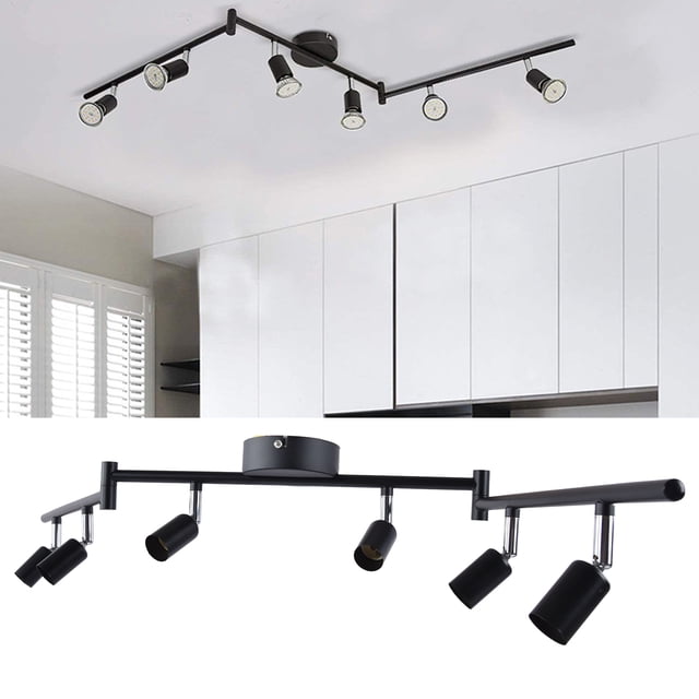 6 Light LED Track, Lighting Kit Rotatable Lamp Head 6 Way Ceiling Spotlight GU10 Base Socket 85-265VBlack Light for Bulbs Home Decoration 85-265V Bulb Not Included Black