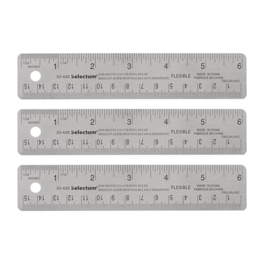 Unique Bargains 3pcs Stainless Steel Rulers with Non-Skid Backing 15cm/6' Inch and Metric Metal Ruler
