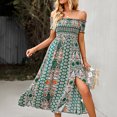 thumbnail image 1 of ANGGREK One Piece Off Shoulder Dress, Off Shoulder Slit Long Dress Floral Printed For Daily Life, 1 of 5