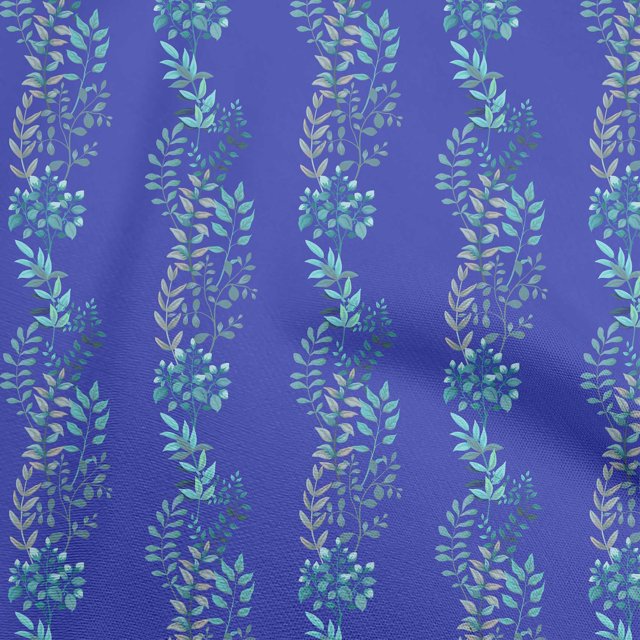 oneOone Velvet Blue Fabric Leaves Craft Projects Decor Fabric Printed By The Yard 58 Inch Wide