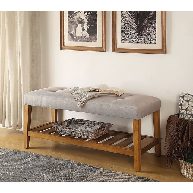 ACME Charla Bench in Light Gray & Oak