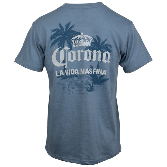 Corona Extra La Vida Mas Fina Palm Trees Front and Back Print T-Shirt-2XLarge
