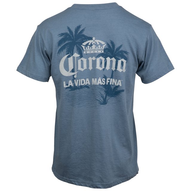 Corona Extra La Vida Mas Fina Palm Trees Front and Back Print T-Shirt-Large