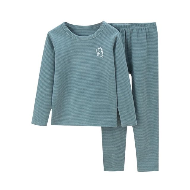 GDREDA Pyjama pour Enfants Automne et Hiver Ensemble de sous-Vêtements Chauds pour Enfants Plus Bébé Grands Enfants Manches Longues Garçon et Filles Col Rond Tenue d'Intérieur Pyjama Vert, 4-5 Ans