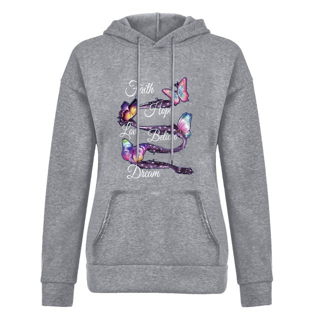 Penkiiy Sweat à Capuche pour Femmes Mode Manches Longues Imprimé avec Poche Décontracté Gris Y2K