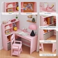 thumbnail image 1 of BeesClover Girls' Kids Corner Desk and Chair Set, L-Shaped Study Table with Bulletin Board, Storage Cabinets & Cloth Drawers, 1 of 7